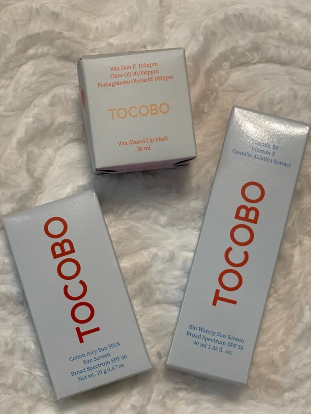 NIB TOCOBO K-Beauty Glazed Lip Mask, SPF 50 Sunscreen and Sunscreen Stick
